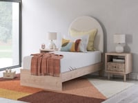 Ashley Shapella Twin Upholstered Panel Bed, Tan/White