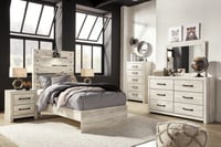 Ashley Cambeck Twin Panel Bed with Mirrored Dresser, Chest and Nightstand, Whitewash