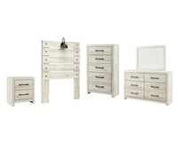 Ashley Cambeck Twin Panel Headboard Bed with Mirrored Dresser, Chest and Nightstand, Whitewash