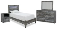 Ashley Baystorm Twin Panel Bed with Mirrored Dresser and Nightstand, Gray