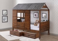 Ashley Donco Kids Twin Log Cabin Low Loft with Dual Under Bed Drawers, Rustic Walnut