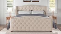 Ashley Marcella Upholstered Shelter Wingback Panel Bed, Sky Neutral Beige