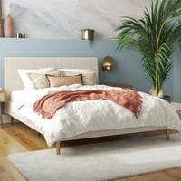 Ashley Mr. Kate Daphne Full Upholstered Bed with Vertical Channel Tufting, Ivory
