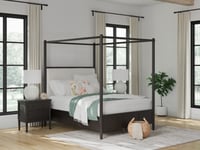 Ashley Portdown Queen Next-Gen Nuvella™ Performance Fabric Canopy Bed, Black