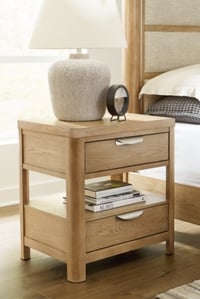 Ashley Rencott 26" 2 Drawer Charging Nightstand, Light Brown