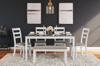 Ashley Stonehollow Dining Table and 4 Chairs and Bench  , White/Gray