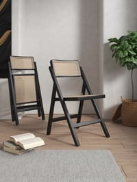 Ashley Manhattan Comfort Pullman Dining Chair (Set of 4), Black/Natural Cane