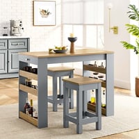 Ashley Galley 3-Piece Kitchen Island and Stool Set, Oak Gray