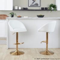 Ashley LumiSource Matisse Highback Bar Height Bar Stool (Set of 2), White/Gold