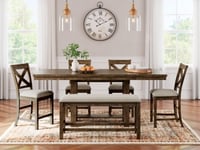 Ashley Moriville Counter Height Dining Table and 4 Barstools and Bench, Grayish Brown