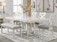 Ashley Robbinsdale Dining Table and 4 Chairs and Bench, Antique White