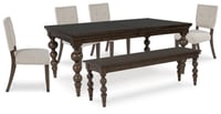 Ashley Veramond Dining Table and 4 Chairs Bench, Dark Brown