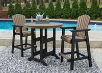 Ashley Fairen Trail Outdoor Bar Table and 2 Barstools, Black/Driftwood