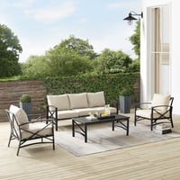 Ashley Crosley Furniture Kaplan Outdoor Sofa with Coffee Table and 2 Armchairs, Oatmeal