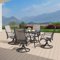 Ashley Nuu Garden Outdoor 5-Piece Aluminum Dining Set with Textilene Swivel Chairs, Gray/Black