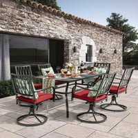 Ashley Nuu Garden Outdoor Dining Table and 6 Swivel Chairs, Black/Red