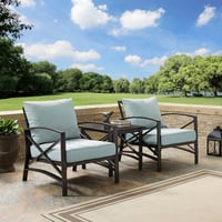 Ashley Crosley Furniture Kaplan Outdoor Coffee Table and 2 Armchairs, Mist