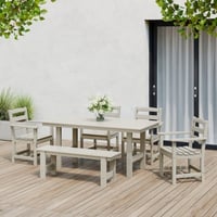 Ashley Westin Furniture Shoreside Outdoor Dining Table and 4 Arm Chairs Bench, Sand