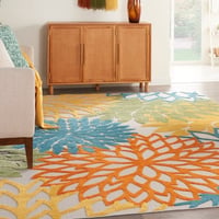 Ashley Nourison Aloha 9'6" x 13' Turquoise Indoor/Outdoor Tropical Rug, Turquoise Multi