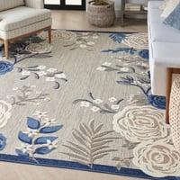 Ashley Nourison Home Splash Indoor/Outdoor 9' X 12' Rose Floral Area Rug, Blue/Gray