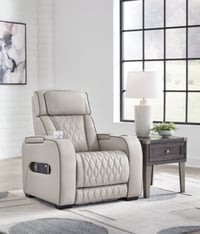 Ashley Boyington Dual Power Leather Recliner Leather, Gray