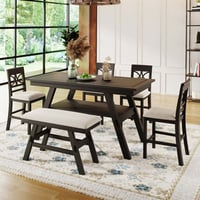 Red Barrel Studio® 6-Piece Wood Counter Height Dining Table Set With Storage Shelf, Kitchen Table Set With Bench And 4 Chairs