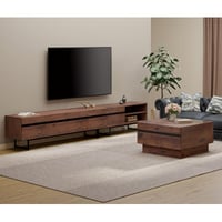 Latitude Run® Nellie Modern TV Stand And Coffee Table Set Of 2, Storage Entertainment Center For Tvs Up To 100 Inch, Square Center Table With Tempered Glass And Sto