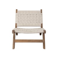 Benjara Loe Accent Chair, Boho Natural Rope Woven, Walnut Brown Angled Wood Frame