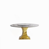 Hewei 59" Round Sintered Stone Dining Table Set with Gold Stainless Steel Hourglass Base - Modern Luxury Marble-Look Kitchen Table for 4-6 People, Scratch