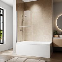 AquivaCoast 34" W x 58" H Single Panel Pivot Bathtub Shower Screen with Towel Bar