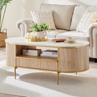 Mercer41 Roseellen 48''L Oval Coffee Table With Storage, Center Table With Open Shelf, Fluted Design