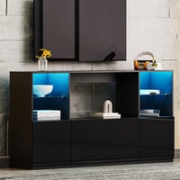 Ivy Bronx TV Stand With LED Lights, Media Console With Tempered Glass Shelves For Tvs Up To 75", Minimalist TV Stand For Home