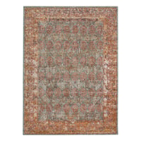 HomeRoots 10' X 14' Teal and Orange Medallion Power Loom Worn Faded Area Rug