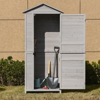 CHENGGUHENGXIN 36" X 25" X 79" Wooden Storage Shed Cabinet, Outdoor Tool Shed Organizer With 4-Tier, 3 Shelves With Handle Tin Roof Magnetic Latch Foot Pad