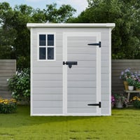 JBRHTWP8MQAPNM4E 6x6 FT Storage Shed, Waterproof Resin Outdoor Storage Shed with Floor & Window &  Lockable Doors and  Vents, Tool Shed for Bike, Garden, Backyard,Lawn