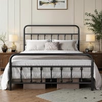 August Grove® Queen Bed Frame-Classic Metal Platform Bed Frame Mattress Foundation With Victorian Style Iron-Art Headboard/Footboard/Storage Space/No Box Spring Nee