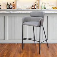 HomeRoots 30" Slate Gray And Black Fabric And Steel Bar Height Bar Chair