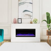 CosmoLiving by Cosmopolitan Rene Electric Fireplace Mantel 65" TV Stand with Multi-Color Flame and Crystal Ember Bed