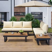 Roomfitters Outdoor Sectional Daybed Conversation Set with Adjustable Reclining Seats for Poolside Backyard Balcony