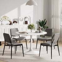 George Oliver 5 Piece Set-Pedestal Dining Room Table and 4 Retro Linen Chairs