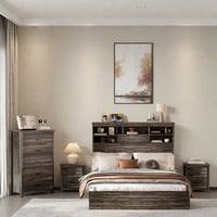 Gracie Oaks 4pcs Bedroom Sets, Wooden Bed With Storage Headboard And Charging Station, 2 Nightstands With 2 Drawers, 1 Dresser With 5 Drawers