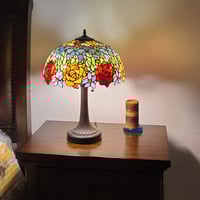 ZeaZu 23" Stained Glass Two Light Jeweled Flowery Accent Table Lamp