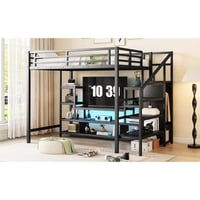 Latitude Run® Full Size Loft Bed With Tv Stand And Smart Storage Black Metal Practical Bedroom Items -