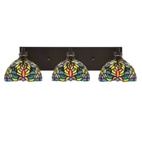 Bloomsbury Market Edge 3 Light Bath Bar Shown In Espresso Finish With 7" Kaleidoscope Art Glass