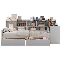 NFusion Glyn L-Shaped Wooden Daybed with Desk, Bookshelf & 2 Drawers
