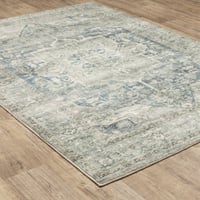 Wildon Home® 5' X 7' Grey Blue And Ivory Oriental Power Loom Stain Resistant Area Rug
