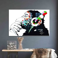 Trinx Headphones Chimp Glass Wall Art Adding A Touch Of Street Style To Your Home Decor With Its Unique Abstract Design