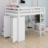 Latitude Run® Loft Bed With Built-In Wardrobe,Desk,2-Tier Storage Shelves And 3 Drawers, Loft Bed Frame