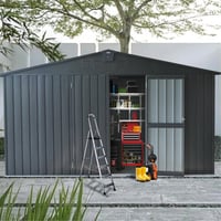 Wovilo 11'x 9' Garden Shed, Dark Gray, Galvanized Steel Frame, Lockable Door, Copious Space For Tools & Bicycles, Rust- Construction Shed 9', Backyard Storag
