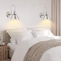 Latitude Run® Brushed Nickel Battery Operated Wall Sconce With Remote Control, Wireless Wall Lights Set Of Two, Long-Lasting Battery Life, Adjustable Brightness And
